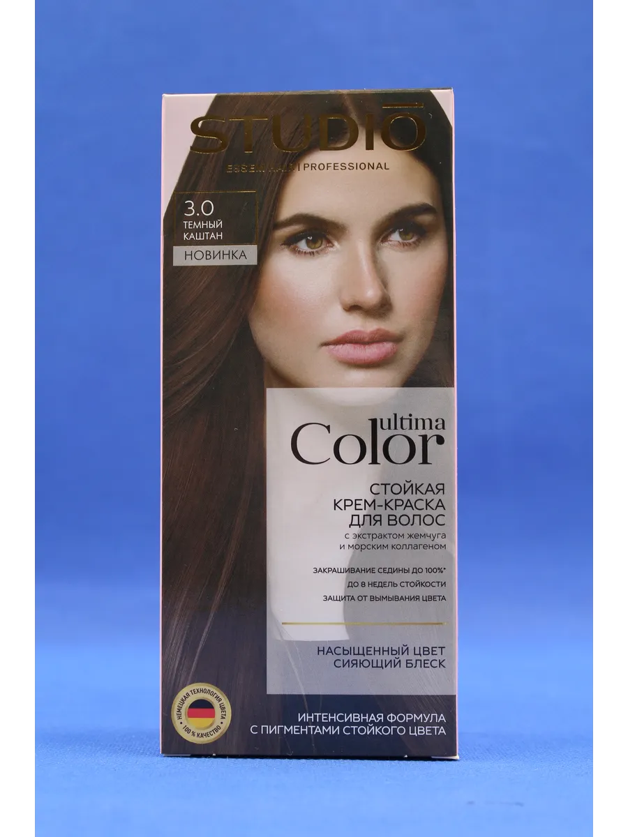 Стойкая Крем-краска для волос Ultima Color, тон 3.0 Темный Каштан — изображение 2